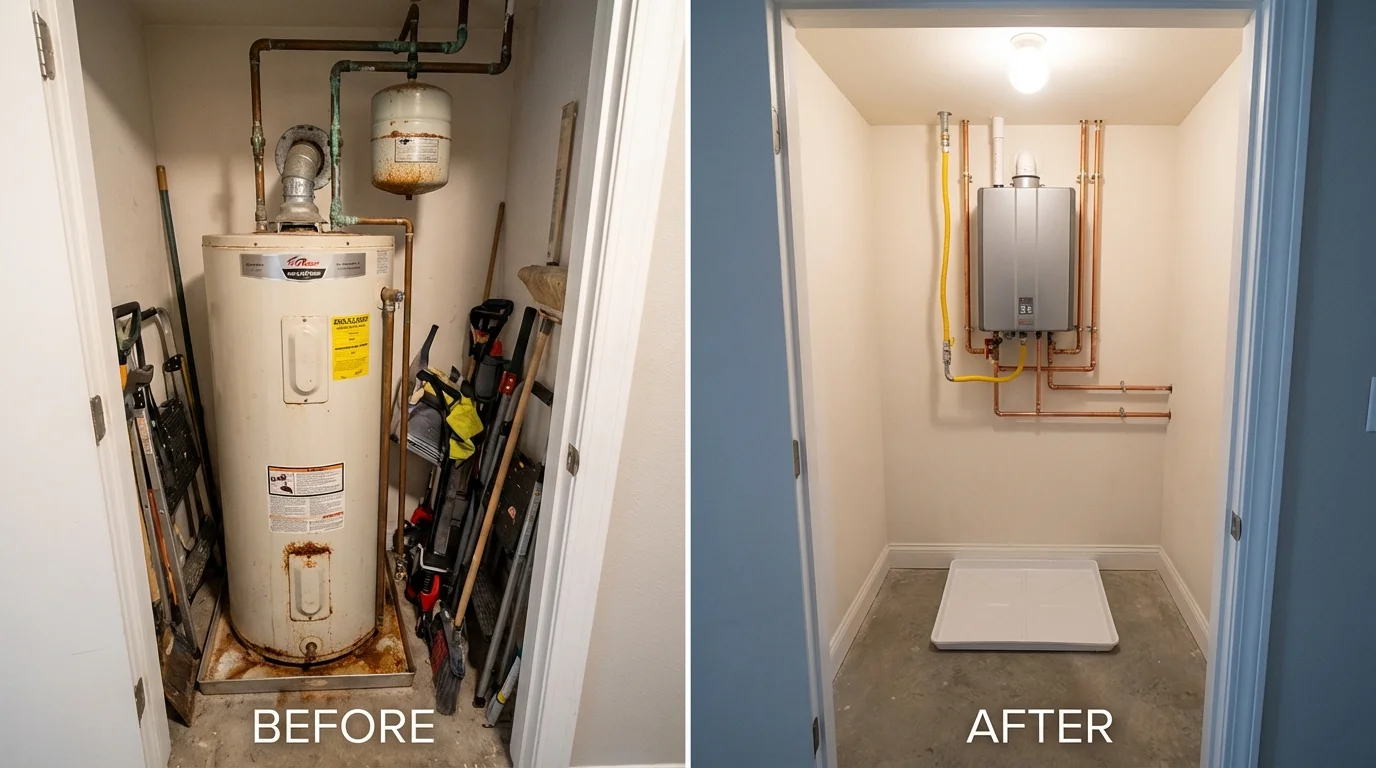 Tank water heater versus wall-mounted tankless unit comparison for Cicero, IN homeowners