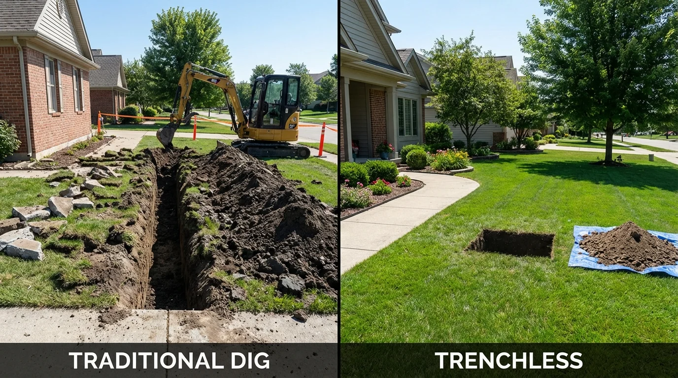 Trenchless sewer repair with minimal yard damage versus traditional excavation in Cicero, IN